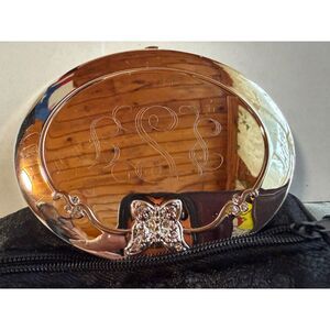 Vintage Silver Tone Butterfly Rhinestone Compact Mirror Monogram LSE w/ Pouch